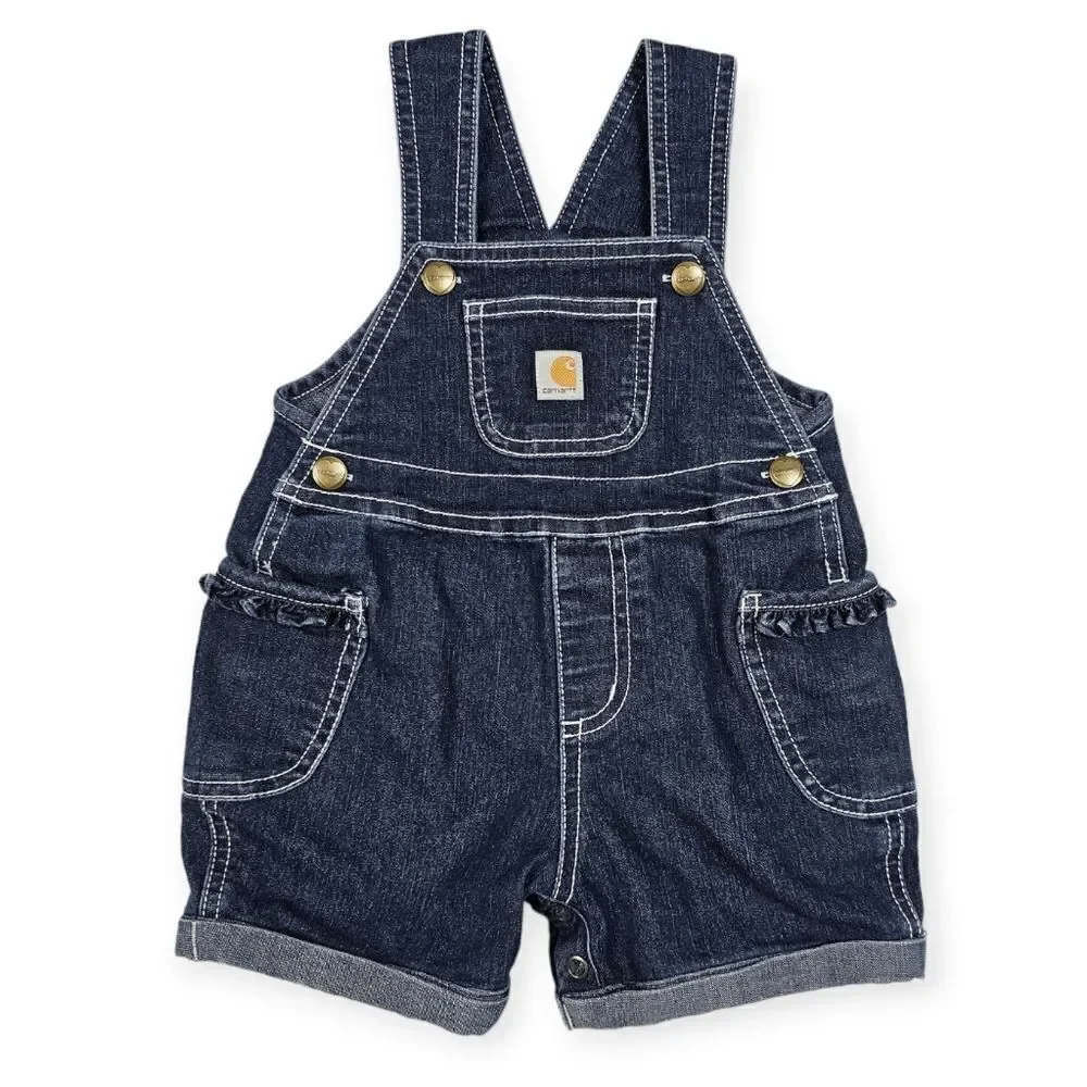 Carhartt Blue Denim Overall Shorts Girl's‎ Size 12M